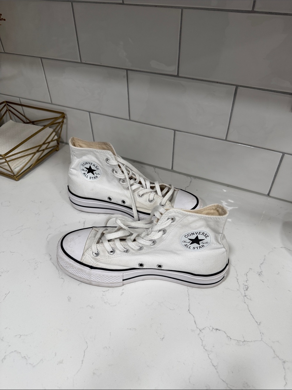 Converse White High Top Sneakers, thicker sole